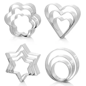 BEILLE 12pc Stainless Steel Cookie Cutters Creative Baking Set with Hearts Stars Circles & Flowers Dishwasher Safe Kitchen Essentials