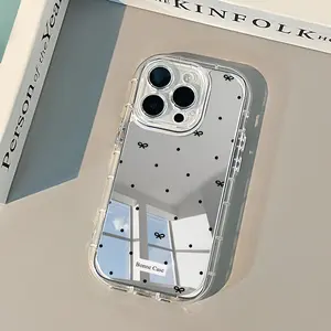Black bowknot pattern mirror protective phone case, suitable for Apple 17 Pro Max/Air/16 Pro Max/iPhone 15/14 Pro Max/13 Pro Max/12/11 series, INS style, Nice Looking, Always Highlighting Your Beauty! Cover, Accessories