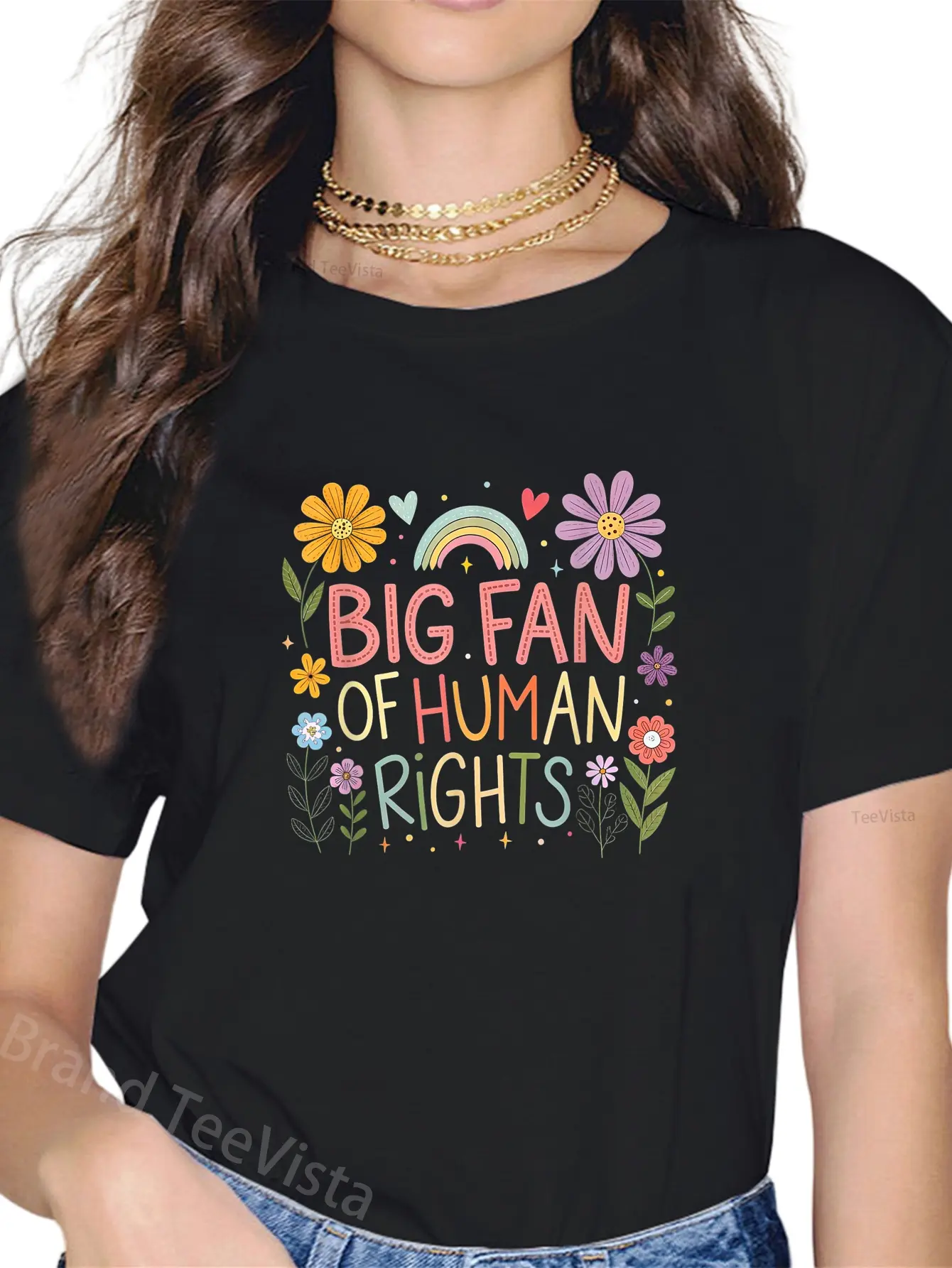 100% Cotton Unisex Big Fan of Human Rights Protest Quote Colorful Art T-Shirt