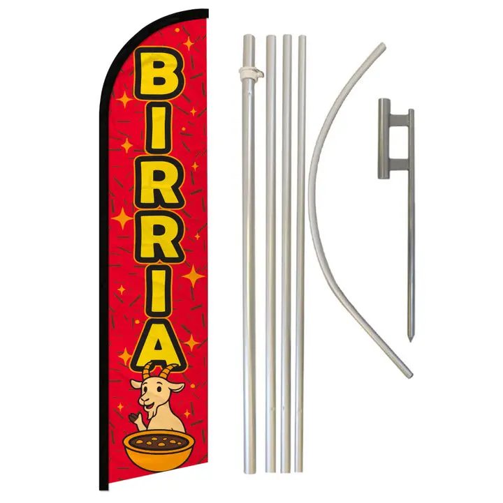 Outdoor Birria Windproof Banner Flag Single Set - Wear-Resistant Polyester Material, Steel-Aluminium Frame for Businesses, Latinx Festive & Home Supply Needs