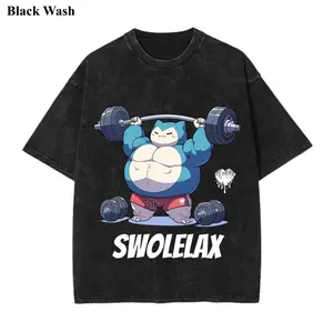 Vintage Swolelax Wash Tee, Swolelax Gym Graphic Tees, Pocket Monster T-Shirt, Unisex Anime Shirt, PKM Gift, Gym Workout Shirt, Menswear Womenswear Streetwear Top Fit Oversize