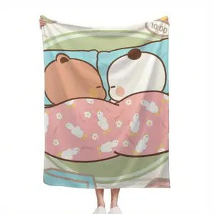 Cute Bear Panda Bubu And Dudu Flannel Plush Throw Sofa Blankets Bed Fit Couch Living Room Blanket, Soft Flannel Blanket,Multiple Sizes, Cozy Must-Have