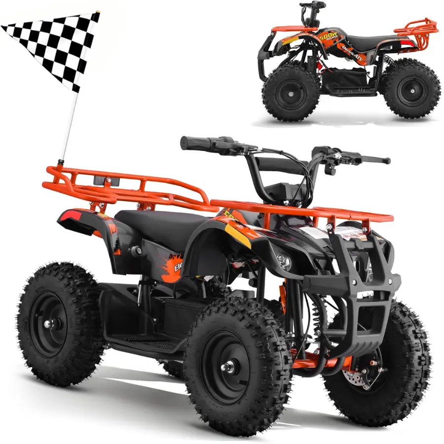 HOVER HEART 500W Electric ATV, 36V 12Ah Battery Powered 4 Wheeler, 10/15 MPH Dual Speed, 12-15 Miles Range, Front & Rear Suspension, Disc Brake, LED Lights, Off-Road Quad