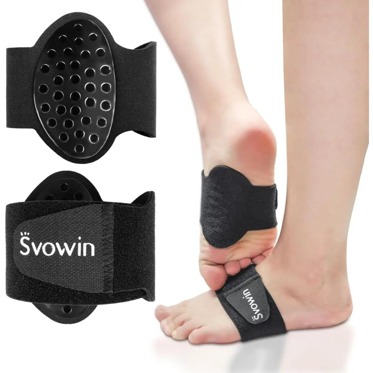 Arch Support Compression Sleeves for Flat Feet, Adjustable Velcro Plantar Fasciitis Braces for Fallen Arches, Unisex Orthotic Arch Support Wrap for High Arch, Feet Pain Relief