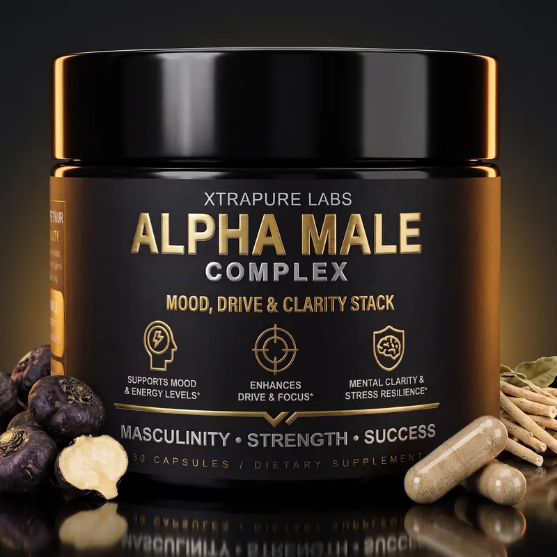 Alpha Male Complex Capsules – Mood, Drive & Mental Clarity Stack | Black Maca & Ashwagandha | 30 Capsules