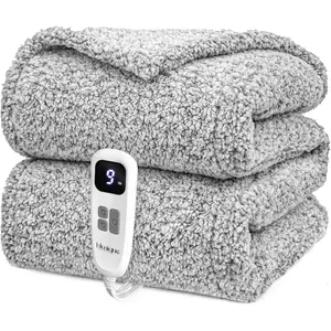 Heated Electric Blanket Throw Double Sided Sherpa Ultra Soft Cozy with 6 Heating Levels & 1-4 Hours Auto Off Mashine Washable 50 x 60 Inches Grey