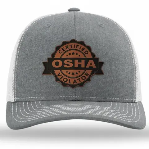Certified OSHA Snapback Trucker Hat - Richardson 112 Adjustable Trucker Cap, Non-Compliant Leather Patch Covered Hat, Trucker Caps