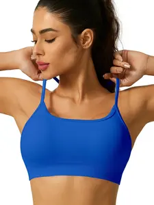 Women's Solid Color Racer Back Gym Yoga Sports Bra, Breathable Comfortable Seamless Sports Bra, Ladies Sportswear for Indoor Outdoor Wear