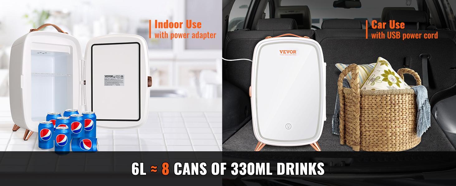 Vevor Mini Fridge for Bedroom, Luxury Skincare Fridges with Mirror and LED Light, AC/DC Cosmetic Fridge for Office Dorm Car, Small Makeup Refrigerator for Beauty Face Mask Beverage Chill