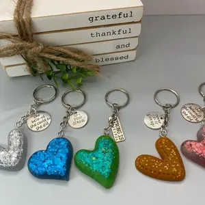 Glitter Heart Keychain with Motivational Charm - Silver Keychain