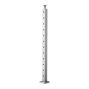 Cable Railing Post, 42x2x2 Inch Stair Railing Post, with Pre-Drilled 30 Angled Holes, Stainless Steel Cable Rail Post with Horizontal and Curved Bracket, 1-Pack, Silver, 1JZLGZXYS1062TLWC001V0