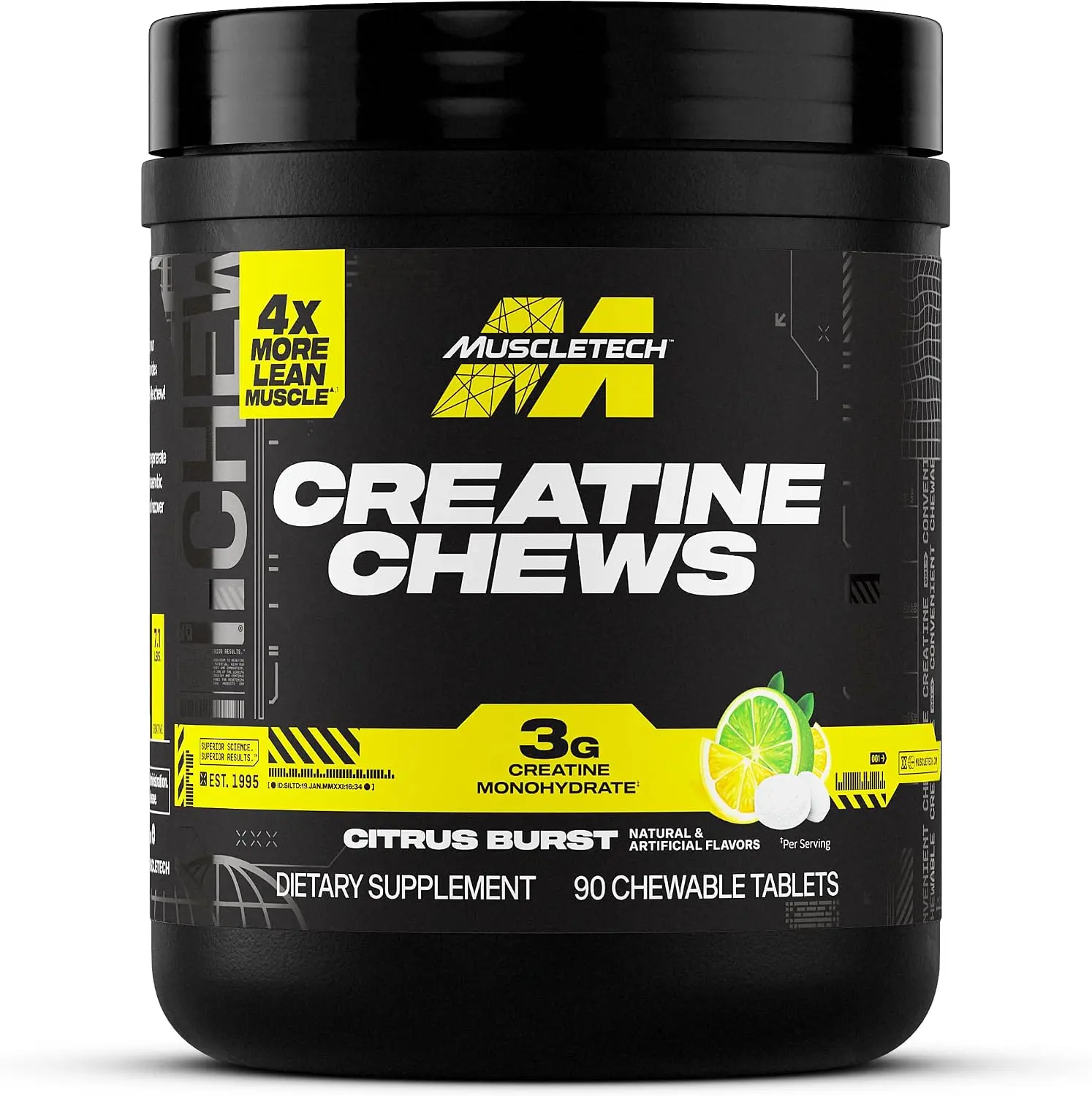 MuscleTech Creatine Chews, Citrus Burst, 90 Chewable Tablets Creatine Monohydrate Supplement for Muscle Recovery, Muscle Builder, & Energy Boost - Pre Workout Supplement for Men & Women