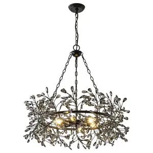 31 Inch Saxon 6-Light Black Crystal Ornament Chandelier Ceiling Lights