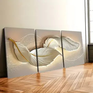 3 Pieces Modern Light Luxury Abstract Feather Art Paintings, Canvas Poster Hanging Paintings, Ready to Hang and Use, Home Wall Decoration, High-Definition Prints