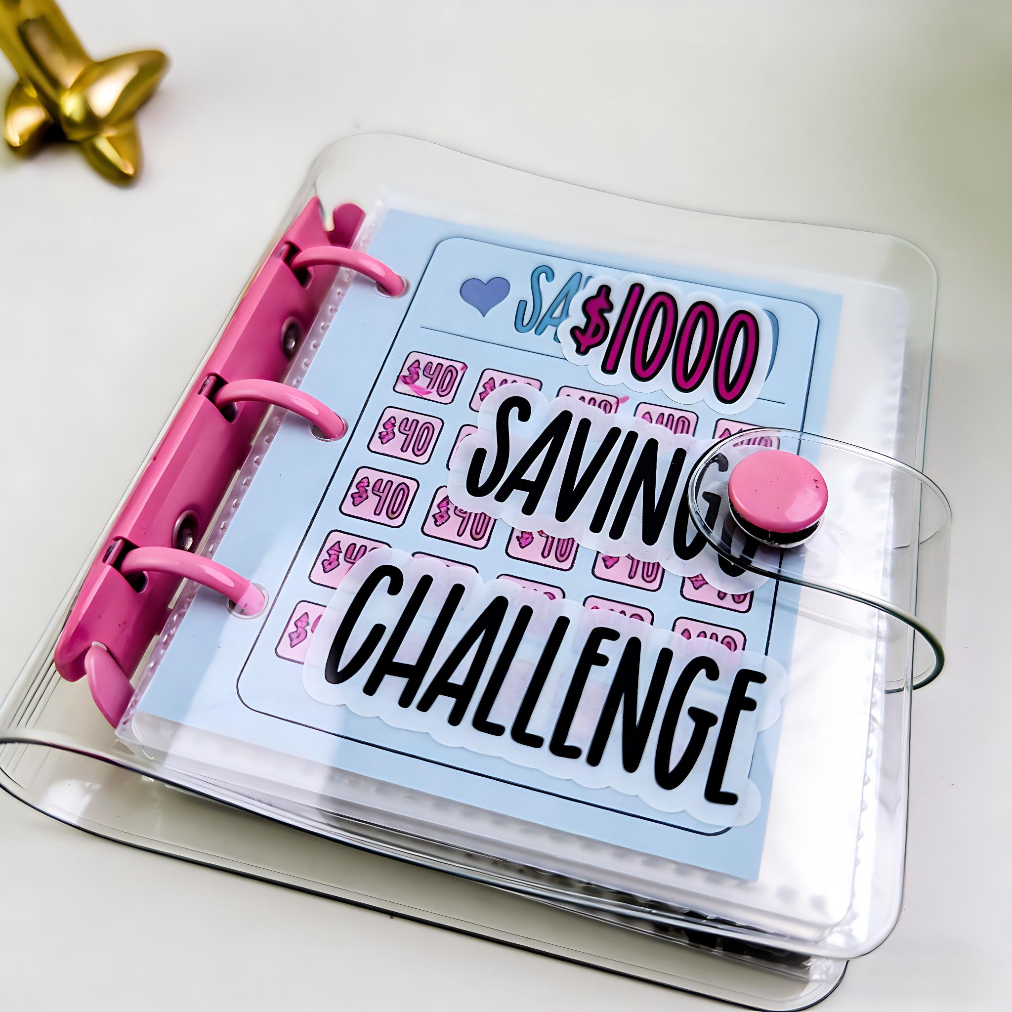 Mini Clear Savings Challenge Binder - Portable A6 Cash Envelope System Book for $1000 Goal