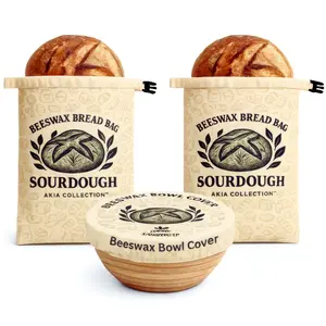 Reusable Beeswax Bread Bags for Homemade Bread & Sourdough (2 Pack + Free Beeswax Bowl Cover) – XL Food-Safe Waxed Cotton Storage, Keeps Loaves Fresh Longer, Zero Waste