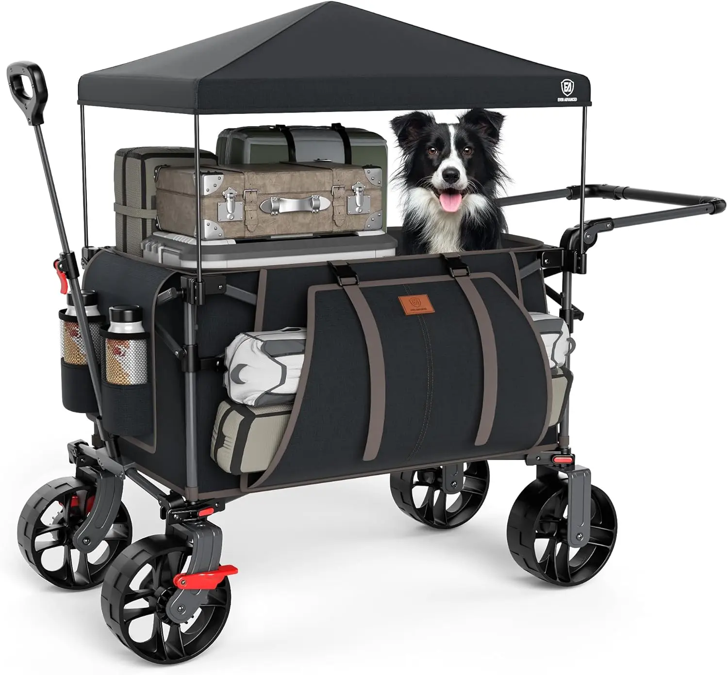 EVER ADVANCED Folding Push Wagon with Canopy, Shopping Cart with Brakes | Portable Collapsible Wagon Cart with All-Terrain Big Wheels for Camping, Beach, Sports