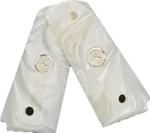 1911 Grips Pearl White Acrylic with Silver Medallions