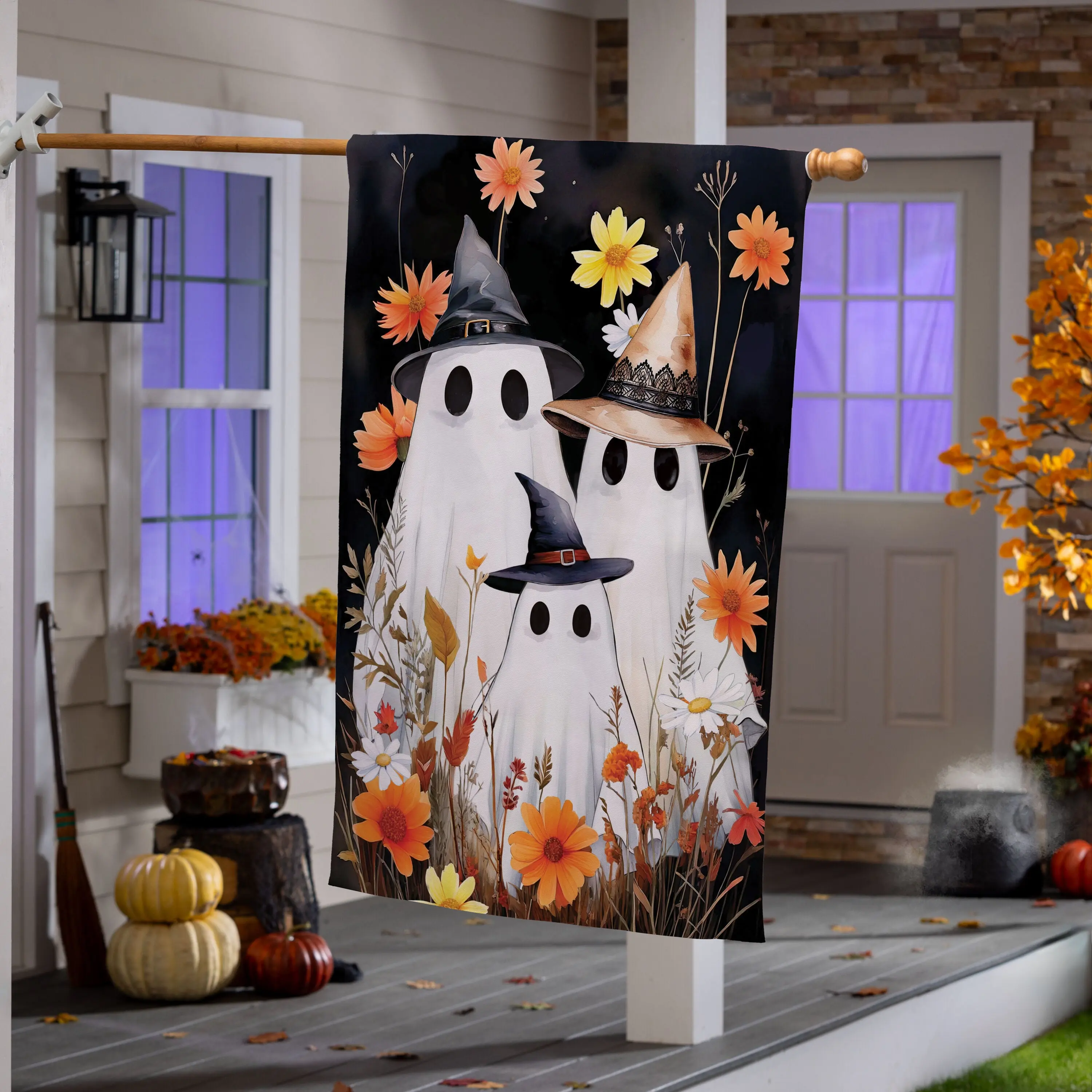 Halloween Ghost Family Burlap Flag