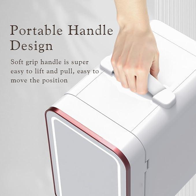 Mini Fridge for Bedroom, 6L Skincare Fridge with LED Mirror, Portable Cooler & Warmer for Dorm, Office, Makeup & Cosmetics, White Compact Quiet Design