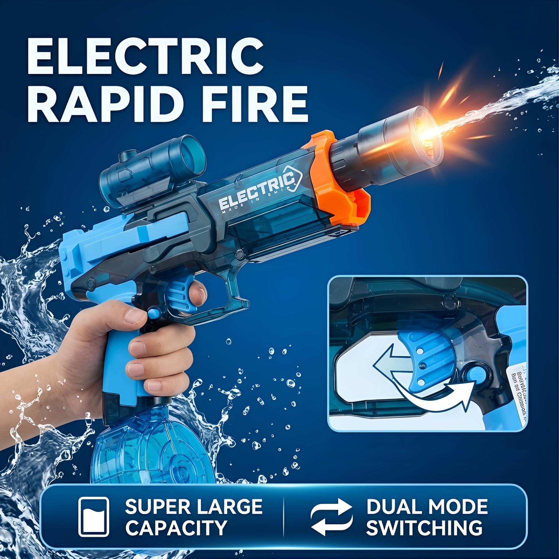 Transparent Electric Water Gun 2 Pack for Adults and Kids Light Up Automatic Squirt Gun Dual-Purpose Cool Watergun Large Capacity Summer Outdoor Beach Pool Party Toy Gift LED Lighted rechargable light-up Multicolor backyard game