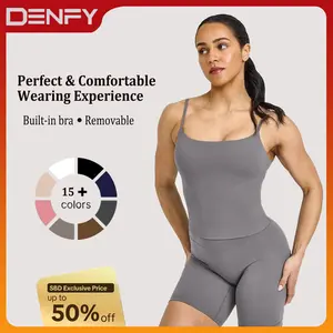 DENFY SOFTMOTION STRAPPY MID VEST Workout Tops for Women - Stylish Gymwear with Halter Tank Design for Yoga & Sports - Comfortable Mid-Length Vest with Built-in Bra