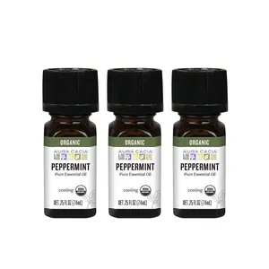 Aura Cacia Organic Peppermint Essential Oil 0.25 fl. oz. (3 Pack)