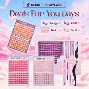 OKAYLOVE Colorful Lash Clusters Kit Frost|Violet|Pinkfy|Coral Lash Extension Kit with Long-lasting Lash Bond and Seal,Tweezers and Remover for DIY Eyelash at Home for  Party for Festival Girl Gifts DealsForYouDays