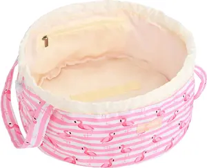 Large Barrel Drawstring Makeup Bag Travel Cosmetic Bag for Women - Portable Make Up Organizer Bag for Skin Care & Toiletries with Brush Holder & Pouch (Pink)