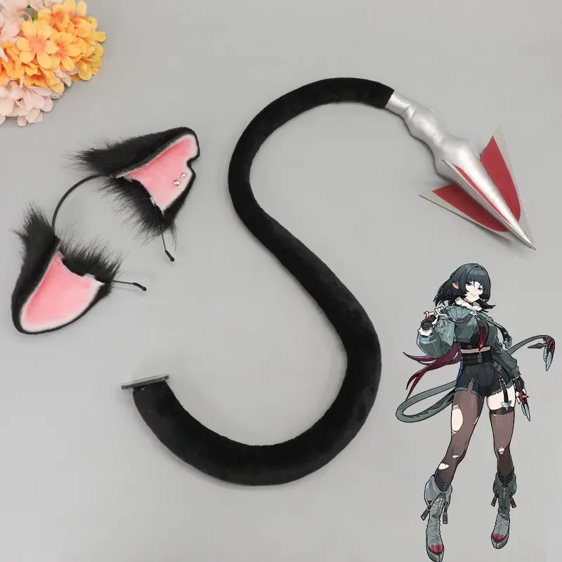 Black Plush Mouse Ears & Tail Cosplay Set - Furry Animal Ear Headband, Tail Kit for Halloween, Anime Convention Costume Prop