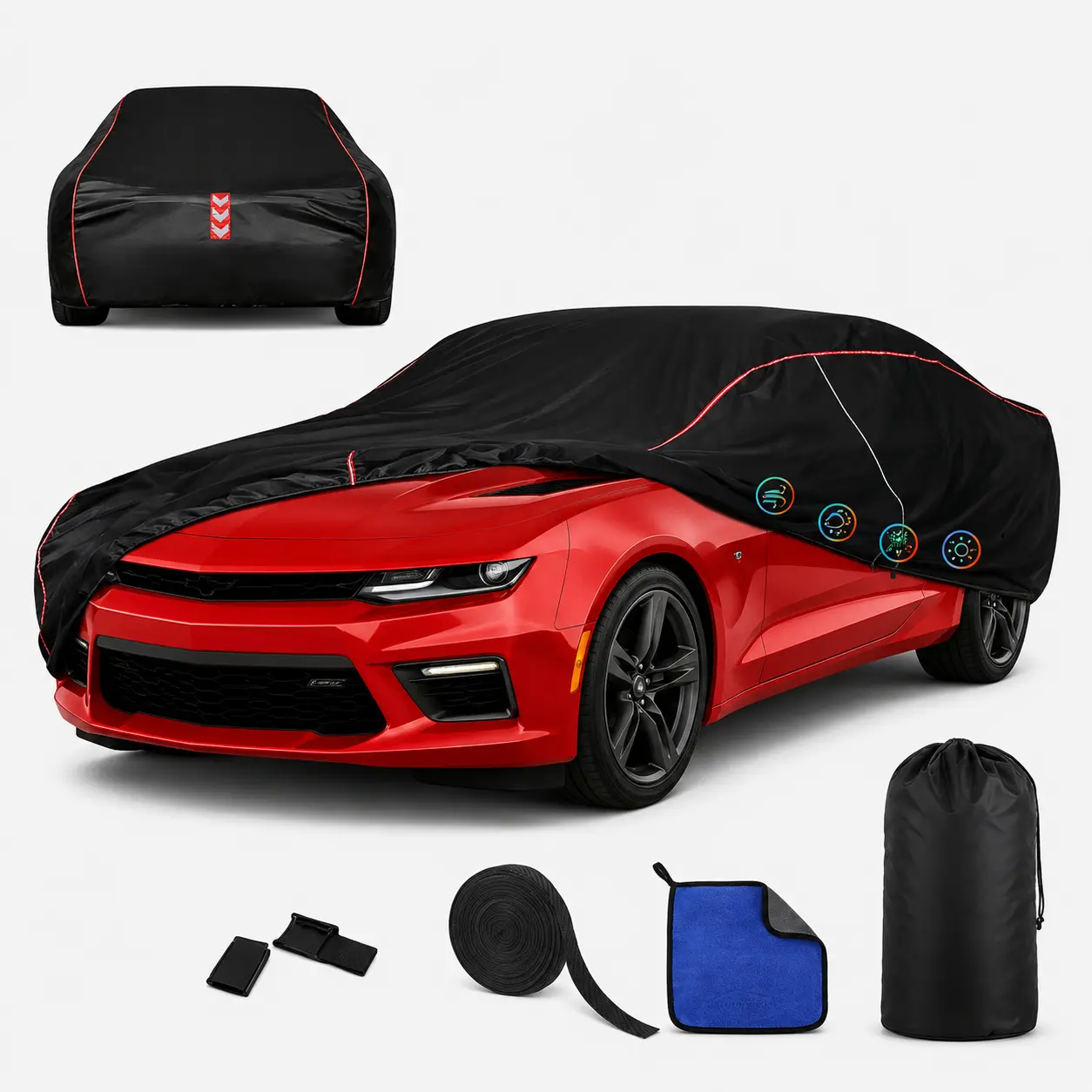Car Cover for Chevrolet Camaro ,All-Around Fastening 60s Quick-Install, 4 Upgrades for Car Cover Waterproof All Weather, Cars Accessories Waterproof Full Exterior Cover Weather Car Cover Car Cover Custom Fit