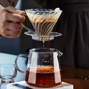 Pour Over Coffee Maker Set, V-shape 60° Cone Drip Coffee Maker, Included 16oz Borosilicate Coffee Carafer and Size 02 Coffee Dripper & 50 Pcs Paper (16oz-Clear)