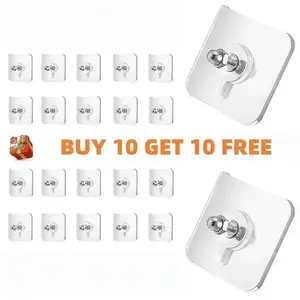 Buy Ten Get Ten! 20-Pack No-Drill Sticky Frame Hooks, Storage Hooks, Wall Mounting Adhesive Nails, Damage-Free, Suitable for Living Room Kitchen Bathroom Walls