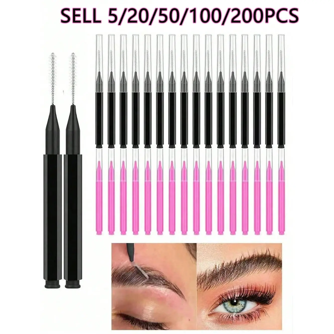 200/100pcs Micro Eyebrow Brush With Cap Brow Lamination Brush Spoolies For Eyebrow Eyelash Brow Brush Lash Filler Eyebrow Lash Lift And Tint Makeup Tools For Brows And Lashes Comb Extensions Makeup Brushes Cosmetic Tools