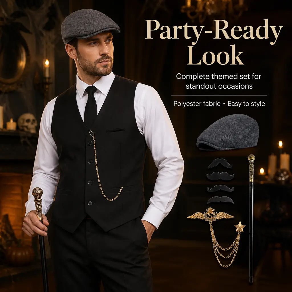 1920s Mens Costume,Roaring 20s Costumes for Men,1920S Mens Outfit Accessories with Vest Hat Pocket Watch Tie Armband