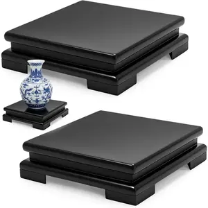 Goaste 2 Pack Square Wooden Display Stand, 6.7" Black Wood Vase Display Base, Minimalist Style Pedestal Stand with Risers for Vases, Teapot, Trophy, Collectibles, Aquarium Lamp, Home Decoration