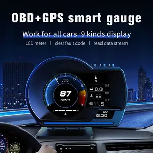 Obd2 GPS Car Hud Display Dashboard, Multi-Function LCD Screen, Km/h & Mph Speed Reading, Environmental Light, Enhanced Driving Experience