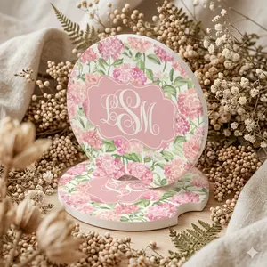 Personalized Monogram Car Coaster Set, Round Custom Cup Holder Coasters with Floral, Lace & Star Design, Custom Initial Gift for Women, Home Decor