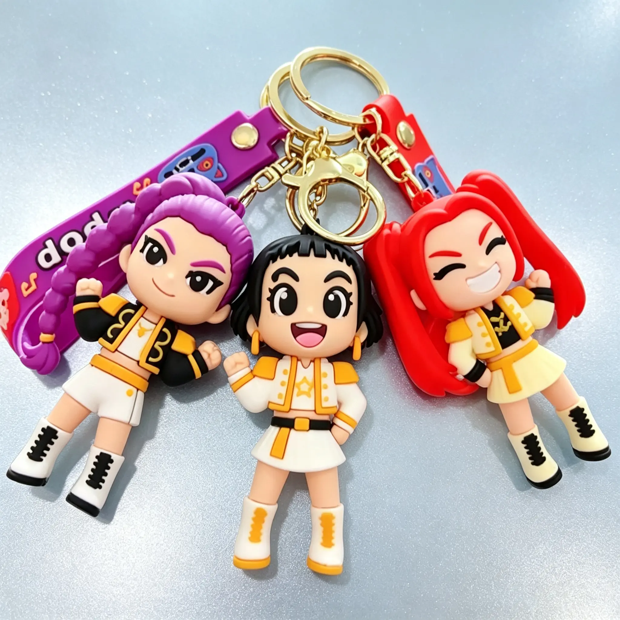 KPop Hunter Girl Keychain & Heart Pop Fidget Set, Premium Anime Bag Charm, Stress‑Relief Key Accessory for Women, Sweet Valentine Gift Choice for Kids & Collectors