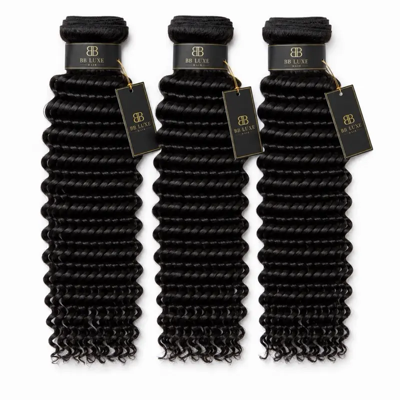BB Luxe Hair 15A Raw Deep Wave 3-Bundle , 100% Raw Double-Drawn Virgin Extensions