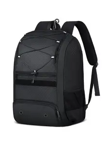 BASEBALL BACKPACK OXFORD FABRIC SPORTS EQUIPMENT BAG WITH BAT HOLDER & SHOE COMPARTMENT FOR YOUTH ADULT, BLACK