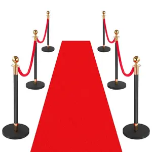 VEVOR Stanchions and Velvet Ropes 6Pcs, Hollow Base with Stainless Steel Post 26.25ft Carpet, 4 Red Velvet Ropes, Crowd Control Barriers Gold Stanchions, Red Carpet Runner Poles for Party SuppliesVEVOR Super Brand Day