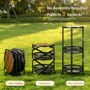 3-Tier Foldable Storage Shelf with Wheels — Folds in 3 Seconds, No Assembly Required: A Portable, Multifunctional Utility Cart. Ideal for Camping, RVs, and Patios; A Lightweight Outdoor Mesh Storage Rack.
