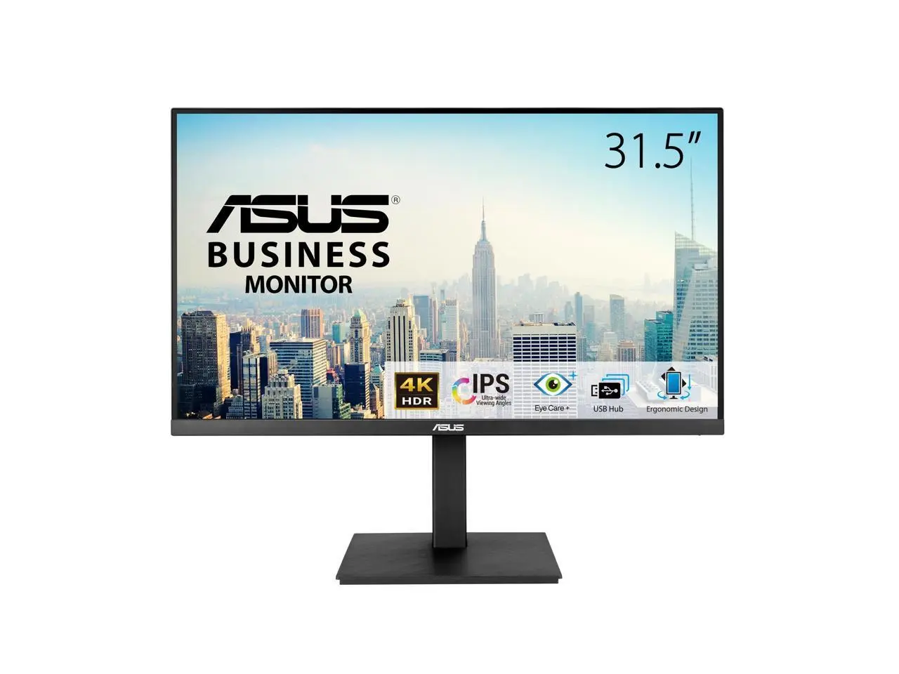 ASUS VA32UQSB 32" 4K UHD IPS Monitor, 3840 x 2160, 60Hz, HDR10, USB Hub, HDMI, DisplayPort, Ergonomic Stand, Built-in Speakers, VESA