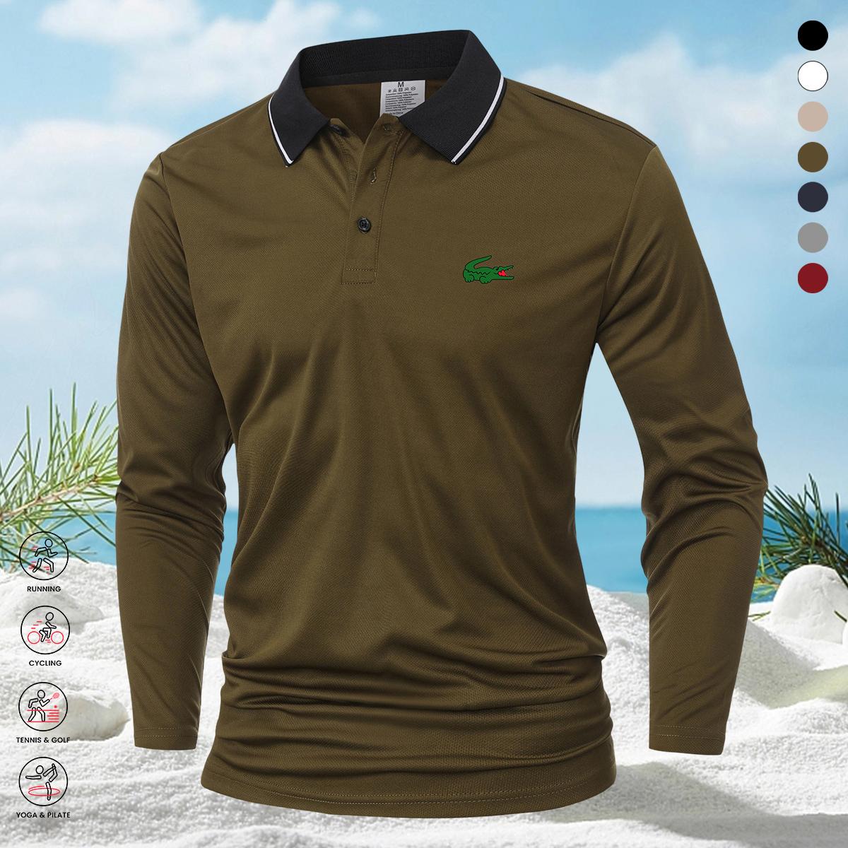 Men’s Stretchable Long Sleeve Polo Shirt, Casual Golf Apparel Ideal for Spring and Autumn