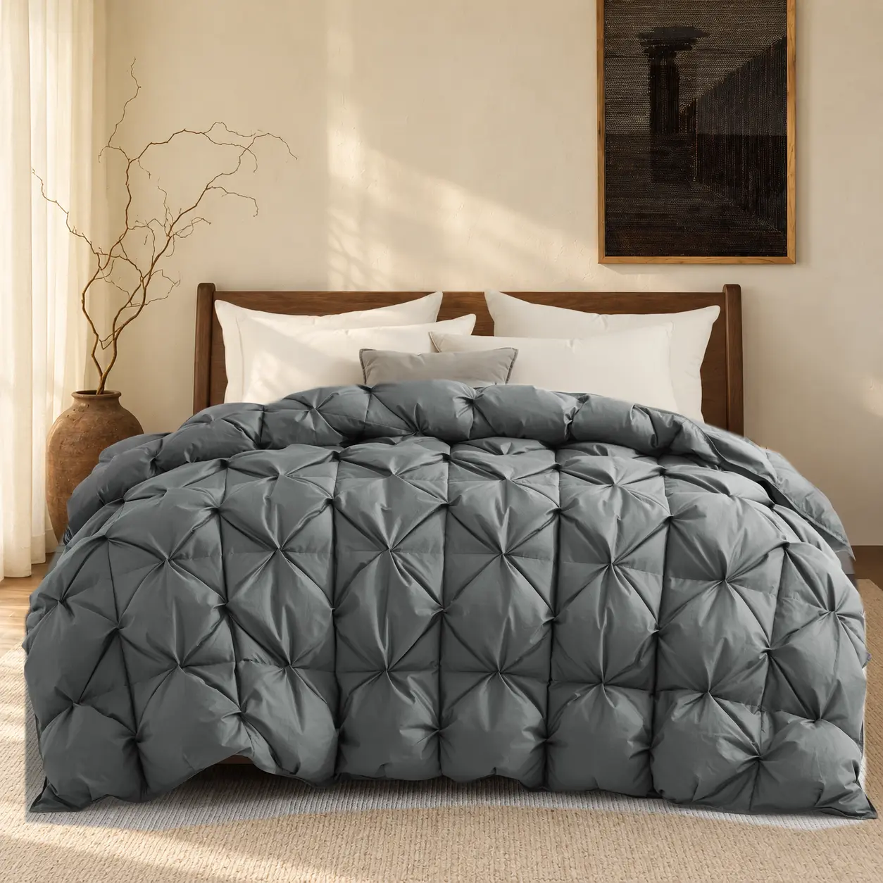 PEACE NEST Ultra Soft Goose Down Fiber Duvet Insert, 430TC Cotton Blend All-Season Bedding with Pinch Pleat Design, Hidden Baffle Box, 8 Duvet Loops, Twin-California King Sizes, Skin-Friendly, Ultra Soft Duvets
