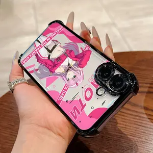 Pink Cartoon Anime Girl Zero Two Phone Case Compatible with for iphone 16, 16E, 15, 14, 13, 12, 11 Pro Max, X, XR, XSMAX, 8, 7 E Plus, Shockproof Transparent Back