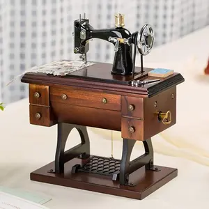 Hand Cranked Mechanical Decor Music Box, Charming Vintage Sewing Machine Music Box, Retro Sewing Machine Music Box, Vintage Mini Music Box, Tabletop Craft Ornament for Kids Women Parents