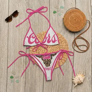 Trendy Y2K Hot Girl Swimwear, Beer Lover Bikini,  Women Triangle Swimsuit, Beer Inspired Graphic Print Summer Beachwear, Adjustable String Bathing Suit, Pool Party Vacation Outfit, Perfect Gift For Her, Two-Piece Bikinis