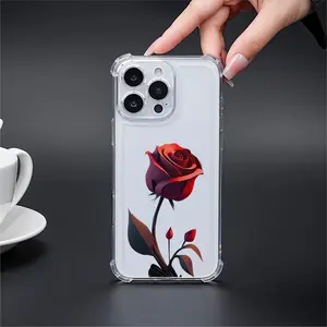 Clear Phone Case for iPhone 17 16 15 14 13 12 11 Pro Max 17air 14 15 16 Plus, Four-Corner Airbag Anti-Drop Protective Transparent Soft Phone Cases with Red Rose Design